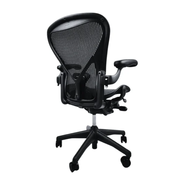 back side view of herman miller aeron with posture fit support black size b