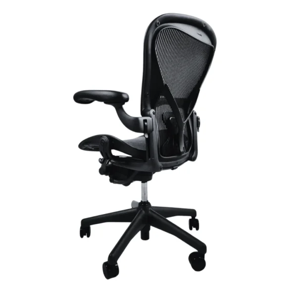 left back side view of herman miller aeron with posture fit support black size b