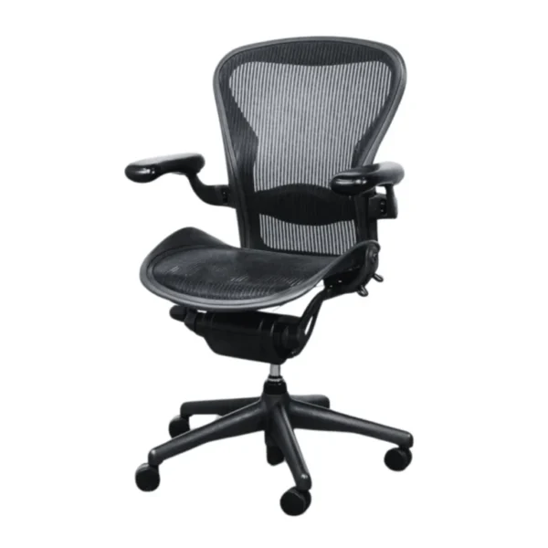 right side view of refurbished aeron chair by herman miller used