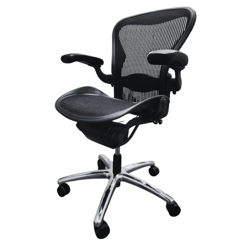 Front angled view of a used refurbished Aeron chair by Herman Miller