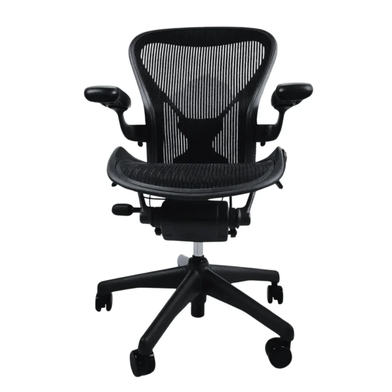 Straight front view of a used refurbished Aeron chair by Herman Miller with posture fit