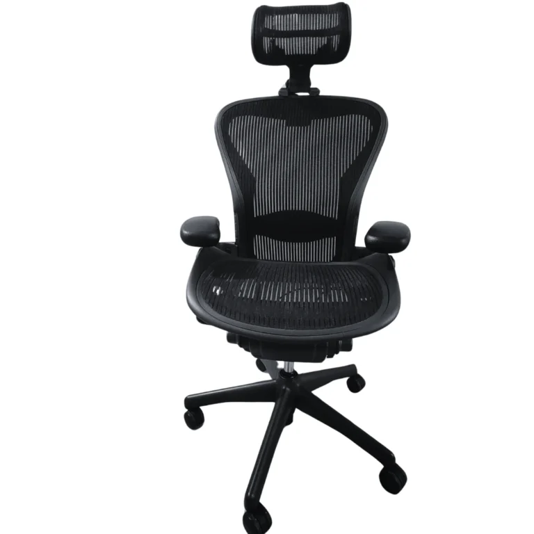 Straight front view of a used refurbished Aeron chair by Herman Miller