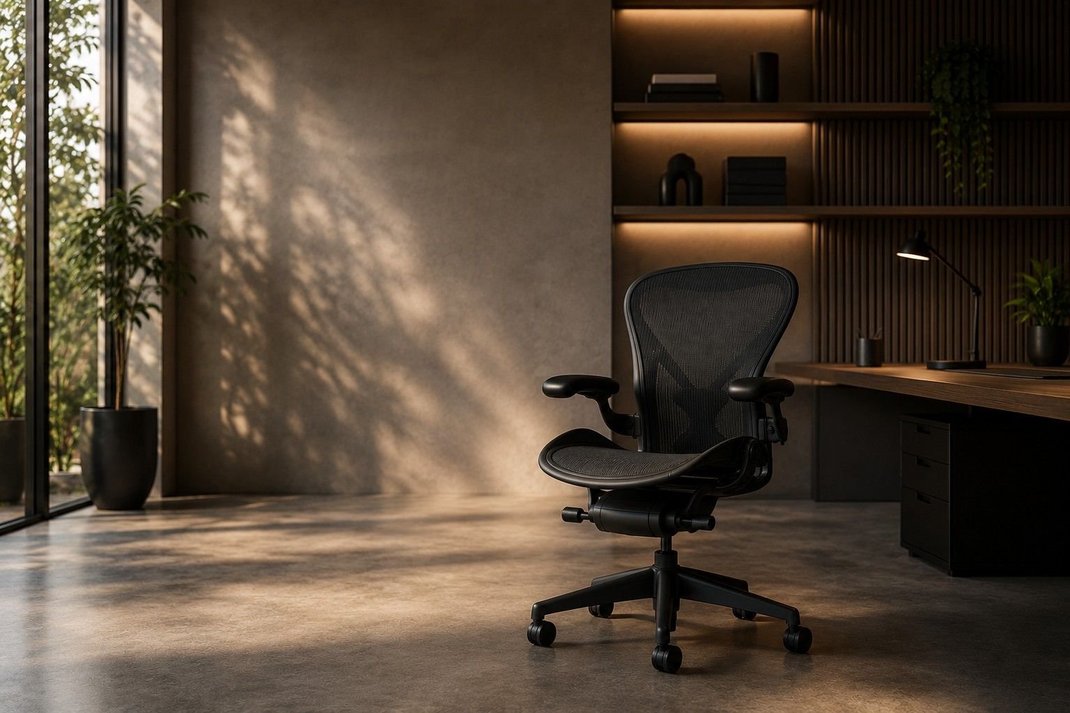 Modern office with ergonomic chair