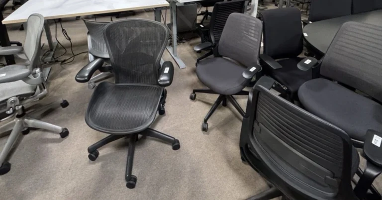Who buys used office furniture? Pre-owned office chairs, including Herman Miller Aeron, available for resale.