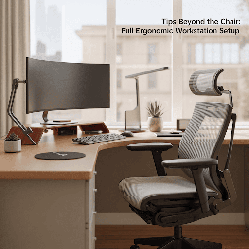 Ergonomic workstation setup with chair, desk, and monitor for better posture