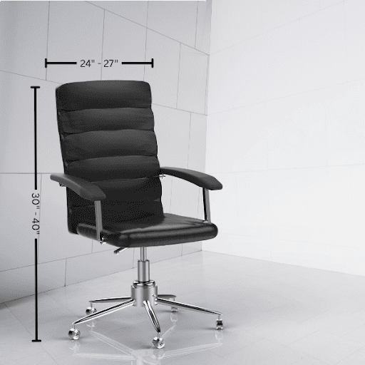 Standard office chair with labeled dimensions for ergonomic reference