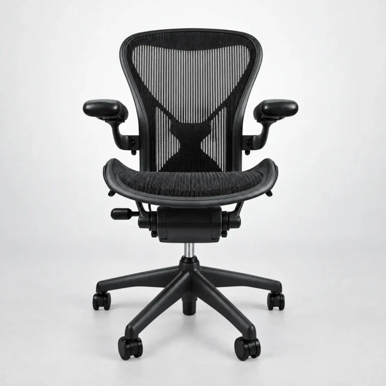 refurbished classic herman miller aeron in posture fit studio photo in front view