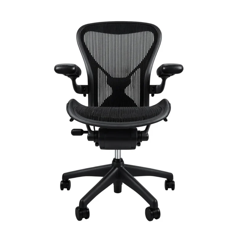 Straight front view of a used refurbished Aeron chair by Herman Miller with posture fit