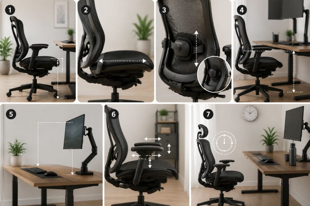 Adjustable office chair for long hours