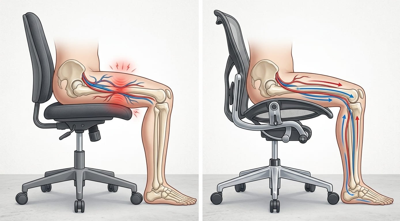 Leg circulation in an office chair