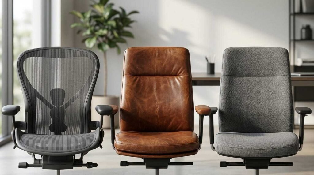 Mesh, leather, and fabric office chairs
