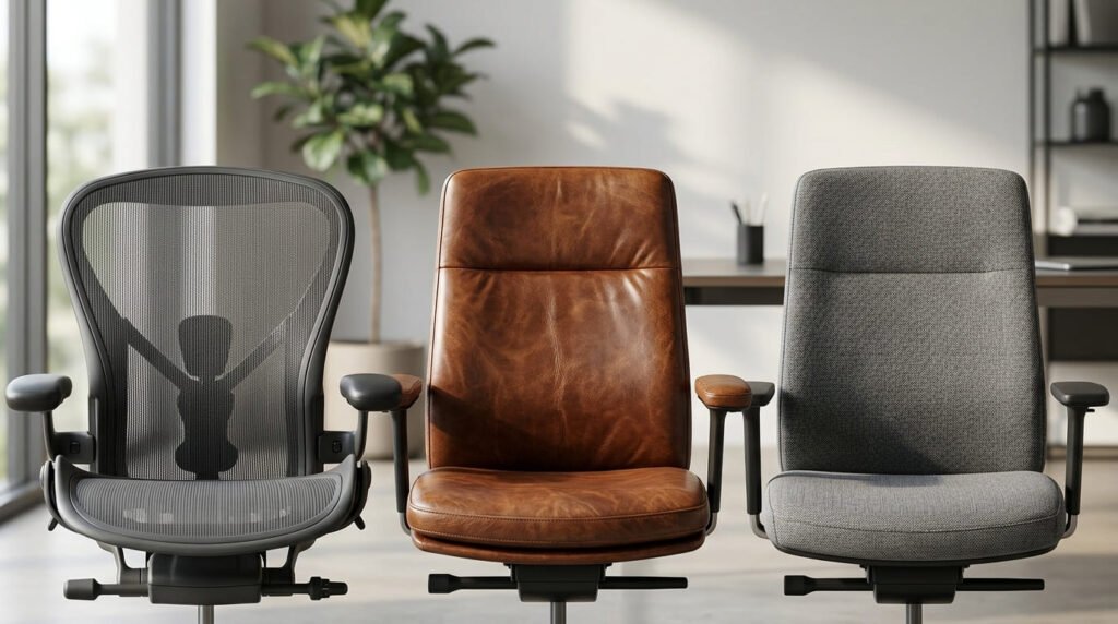 Mesh, leather, and fabric office chairs
