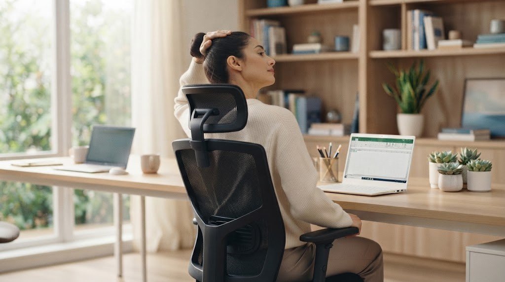 Woman doing a seated neck stretch